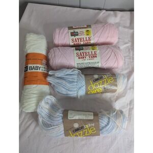 Vintage 5 lot knitting crochet Sayelle baby Yarn skein Kmart Caron Romaxe pink